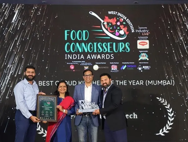 A proud moment for my team and me, accepting the 'Best Cloud Kitchen of the Year (Mumbai)' award from Food Connoisseurs India. This award inspires me to continue delivering the best.