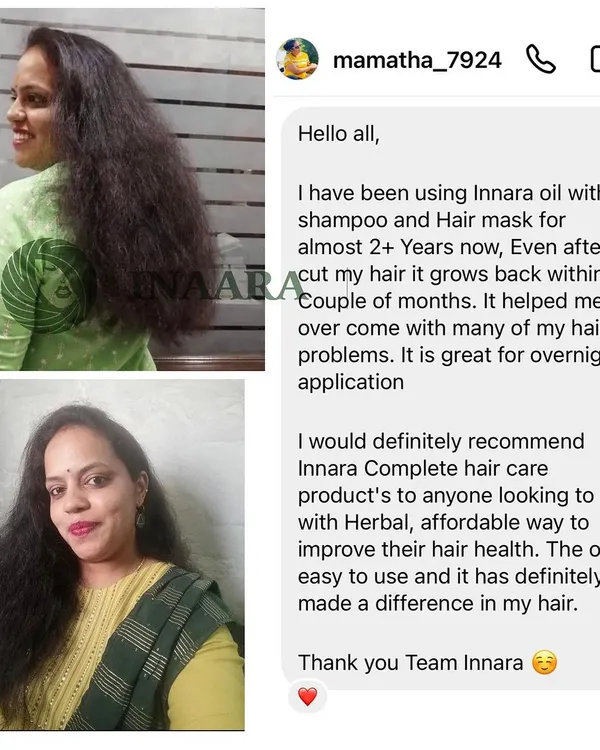 A loyal client of over two years shares how my complete hair care system, including the oil, shampoo, and mask, helped her overcome her hair problems and grow her hair back even after a cut. Consistency is key.