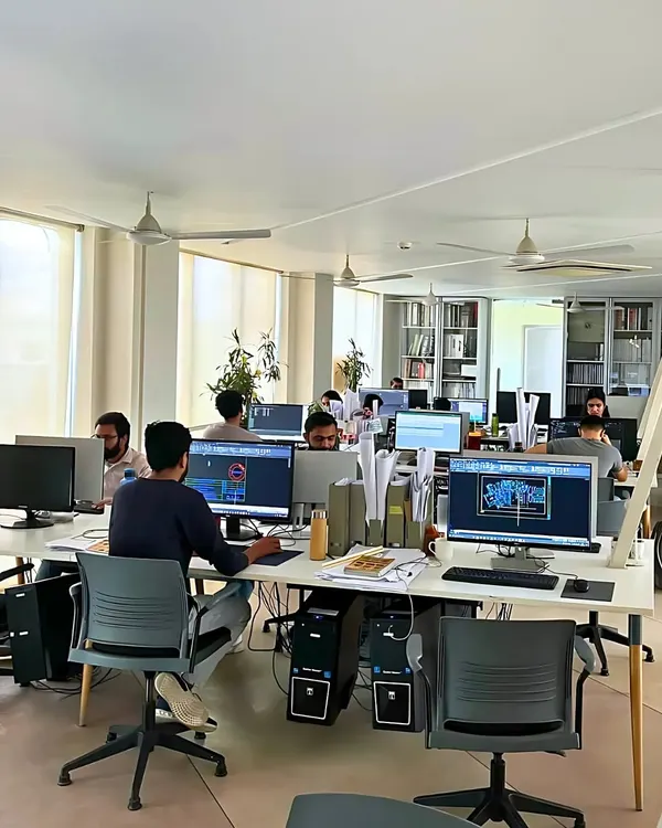 This is our creative ground. Our studio is an open, collaborative environment where our team of designers and architects work together, turning complex ideas into detailed plans. The space is designed to foster focus and teamwork.