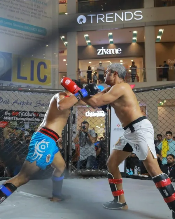 We believe in leading from the front. Here, our chief instructor, Ashwin Naidu, competes in the 6th Bengaluru Open MMA Championship, demonstrating the high-level, practical experience that forms the foundation of our training philosophy.