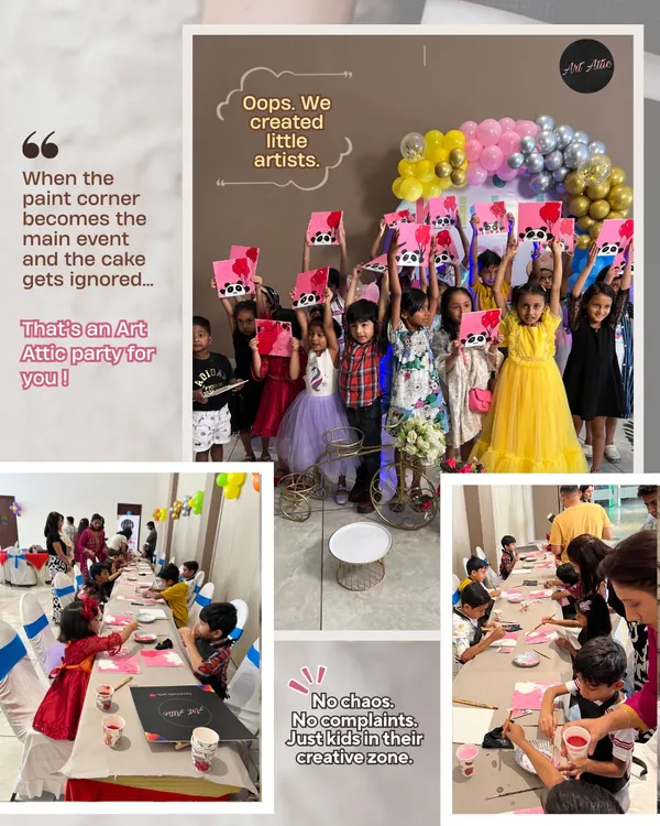 This is what a truly happy party looks like. No chaos, no screens, just kids completely lost in their own creative world. We turn the paint corner into the main event!