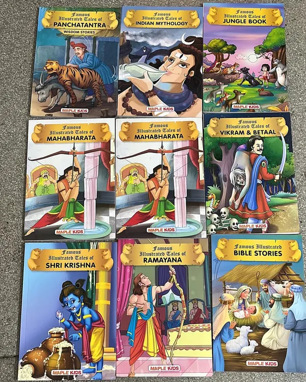 Are you looking for classic illustrated tales? I have a wonderful collection of books including Panchatantra, Mahabharata, Ramayana, and Jungle Book that are perfect for introducing kids to Indian stories.
