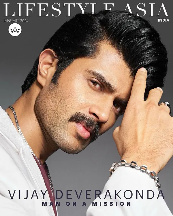 The cover shot for Vijay Deverakonda's Lifestyle Asia feature. We went for a direct, confident look, highlighting his personality with a simple white hoodie and a statement platinum bracelet.