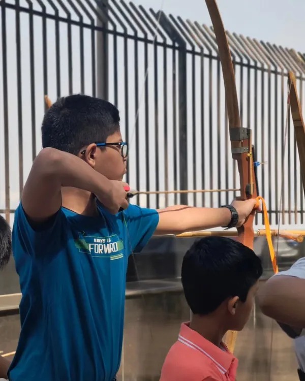 A young archer shows intense focus during our Under-13 boys' selection trials.
