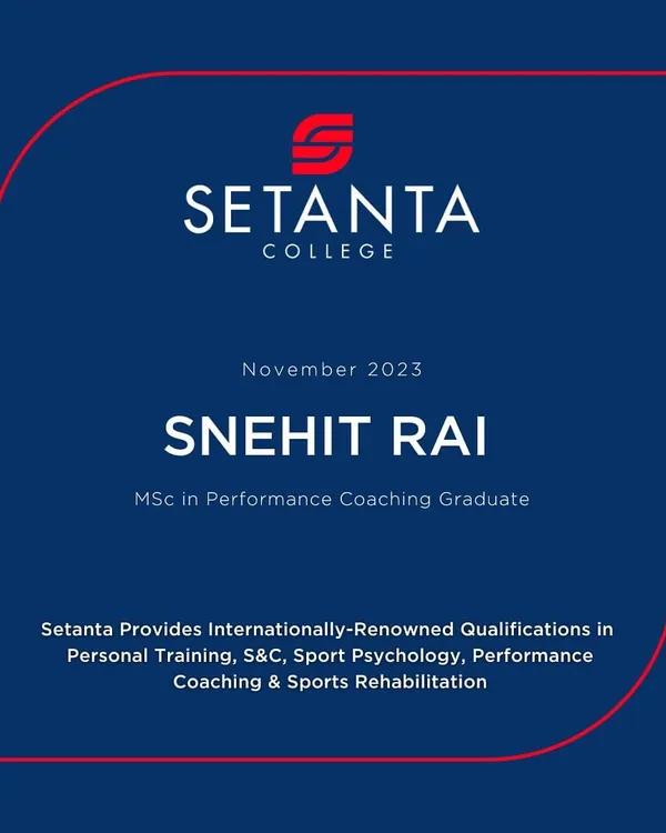 I am proud to have graduated with a Master of Science in Performance Coaching from Setanta College, an institution known for its excellence in sport science education.