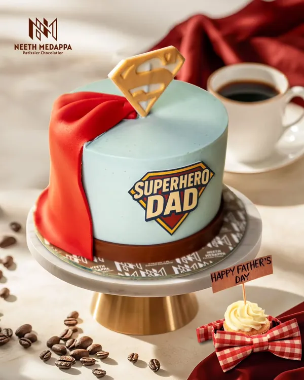 This Father's Day, give the gift of pure indulgence! Our "Superhero Dad Cake" is a delicious vanilla sponge with espresso-hazelnut crème au beurre.