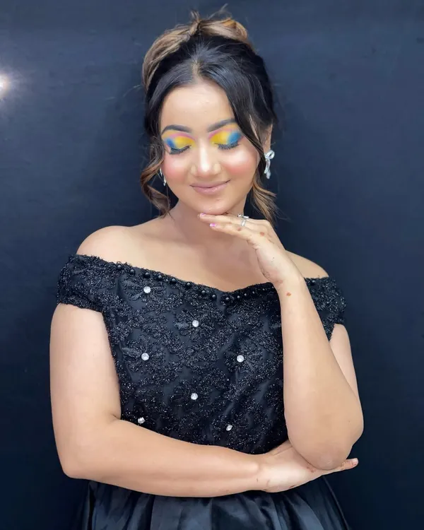 A creative look featuring a multi-colored graphic eyeshadow design. This is a great example of using the eyelid as a canvas.