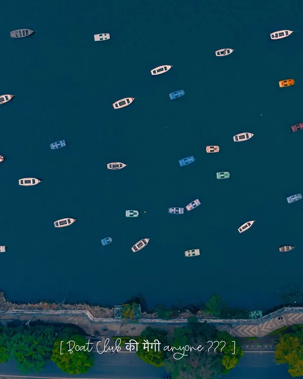 An aerial pattern of boats at the Boat Club in Bhopal. From the sky, everyday scenes transform into beautiful, abstract art.