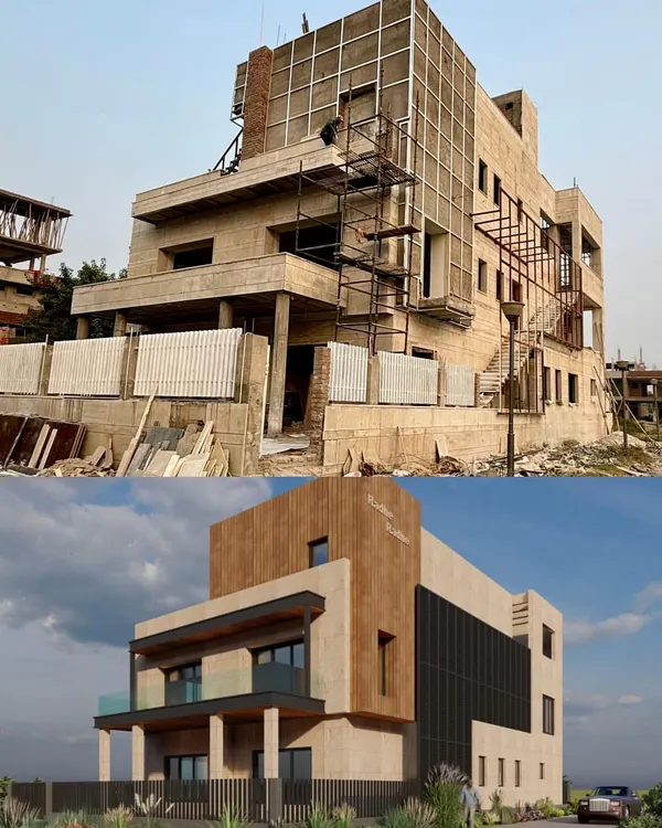 This split view captures the journey of a private residence we designed in Vrindavan. We believe our job isn't finished with a 3D model; we are there throughout the construction process to ensure the architectural vision is brought to life, brick by brick.