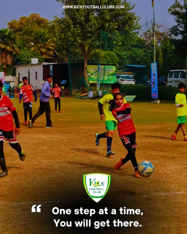 We believe that greatness is built one step at a time. This image captures the determination and focus we instill in every player, showing a young athlete in full control during a training session. It's this dedication that helps our players get there, both on and off the field.