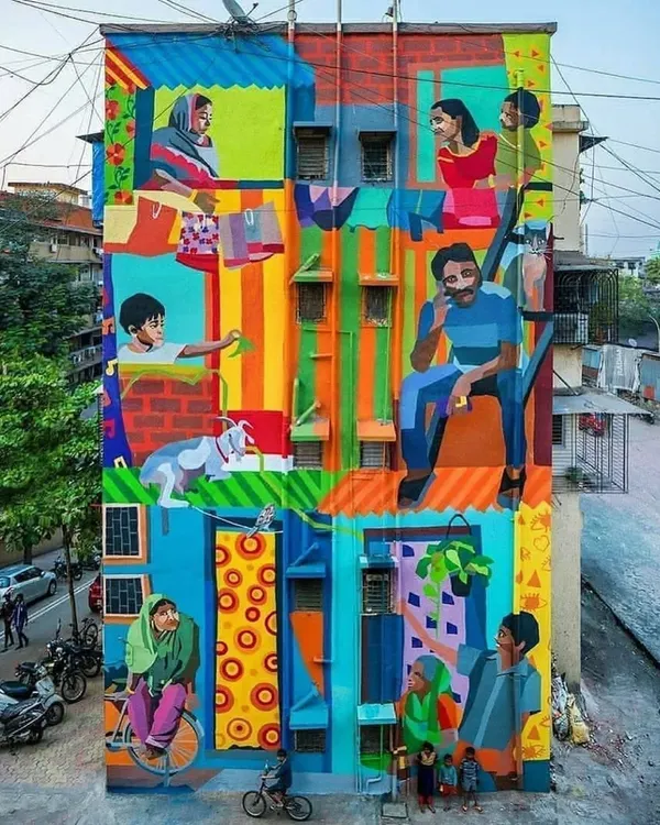 This beautiful mural by the Aravani Art Project for St+art India captures the essence of community. It depicts scenes of daily life, celebrating the people who make Mumbai the vibrant city it is.