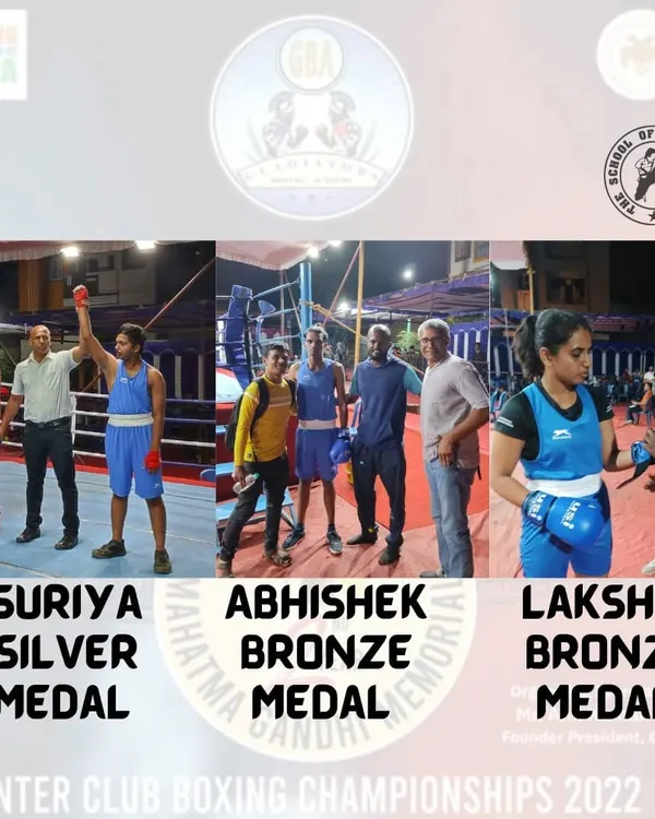 We celebrate the hard-earned medals of our fighters from the Interclub Boxing Championships. This collage highlights the success of our entire team, including our dedicated female boxer, Lakshmi, who secured a bronze medal.