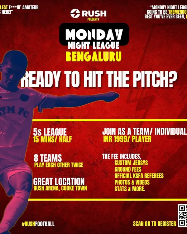 This is your chance to join the action. Our Monday Night League is a professionally organized 5-a-side competition for teams and individuals at Rush Arena in Cooke Town. The fee covers everything from custom jerseys and ground fees to official KSFA referees and match stats.