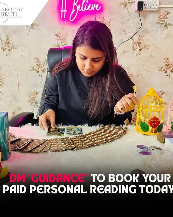 This image shows me in my reading space, ready to connect with you. It's a direct invitation to book a paid personal reading for guidance on your life's questions.