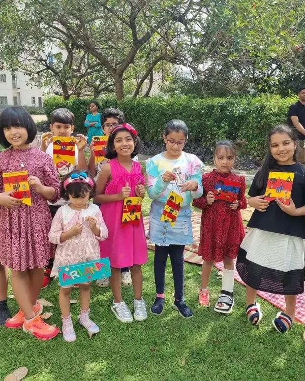 An outdoor birthday party! The kids had a blast making Harry Potter themed banner flags in the park.