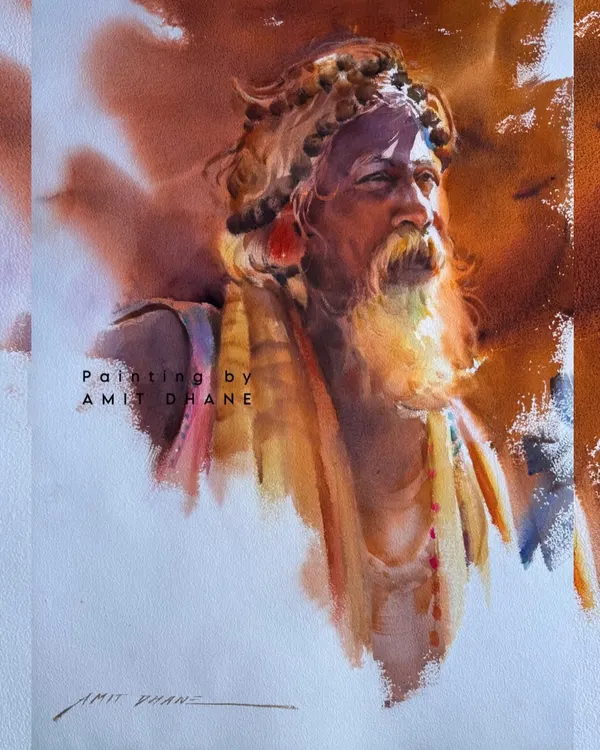 A watercolour portrait from my "Sadhu" series. The strong sunlight and deep shadows help to define the subject's features and convey a sense of spiritual intensity.