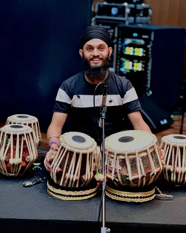 Soundcheck at NMACC. Getting the levels right for my set of tablas to ensure every bol is heard clearly.