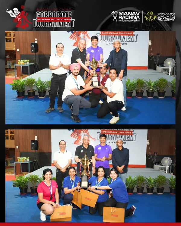 Celebrating the champions of the Manav Rachna Corporate Badminton & Table Tennis Championship. We manage the entire awards ceremony, ensuring every winner and runner-up is recognized for their performance.