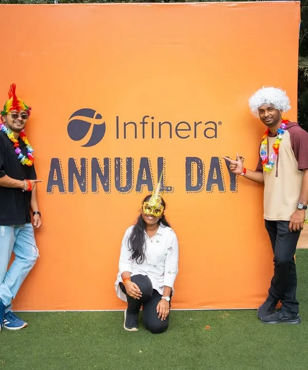 Celebrating Infinera's Annual Day. I provide the perfect backdrop and fun props for memorable corporate event photos.