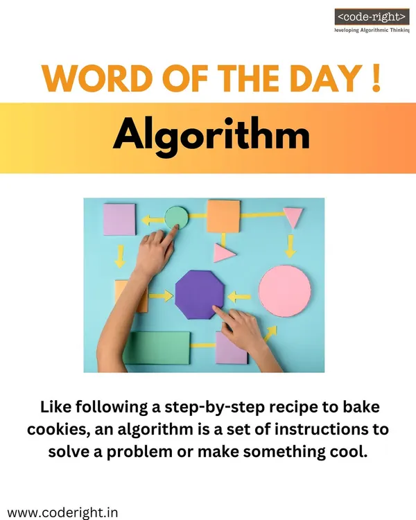 Word of the Day: Algorithm. We explain it simply: like a recipe for baking cookies, an algorithm is a set of instructions to solve a problem or create something cool.
