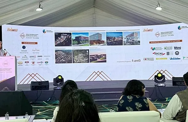 Our partner, Sanjay Bhardwaj, speaking at the India International Hospitality Expo 2025. He shared insights into our design process for ongoing hospitality projects, discussing how we balance brand identity with a strong sense of place.