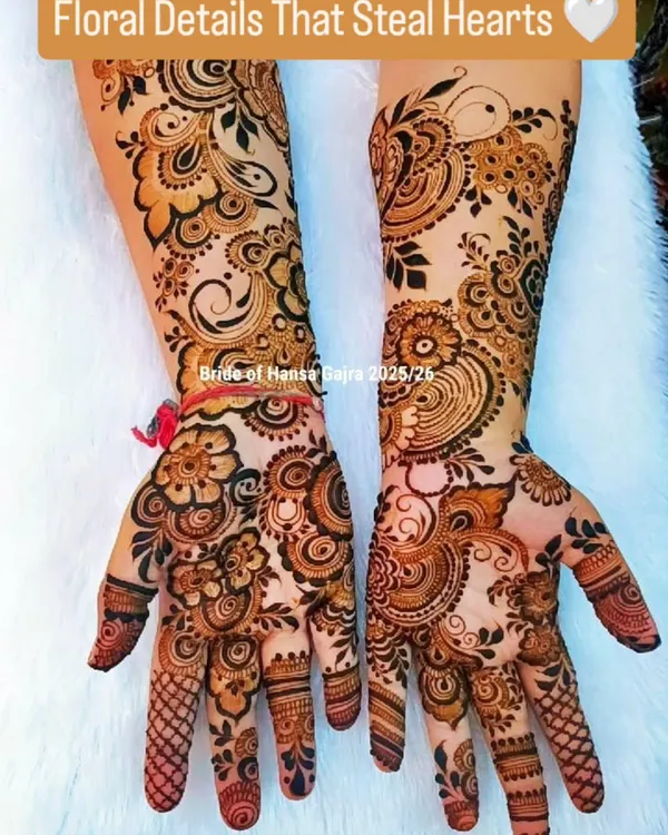 Floral magic for the bride who loves elegance. This full-coverage design is all about soft curves, blooming florals, and intricate trails that showcase the beauty of henna art.