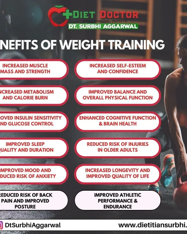 Weight training offers incredible benefits beyond just building muscle. This infographic explains how it can increase metabolism, improve insulin sensitivity, enhance brain health, and reduce anxiety.