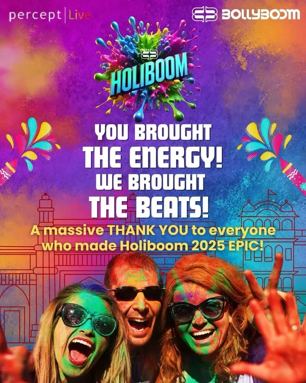 Thank you for making Holiboom 2025 epic! This image captures the pure joy and energy of our attendees, celebrating the success of our flagship Holi festival.