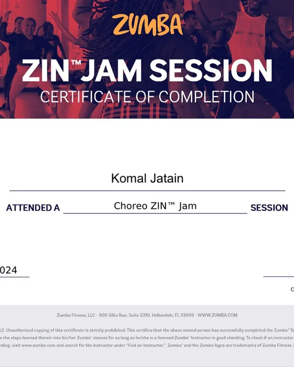 I am proud to be a certified ZIN Jammer. This means I am qualified to teach other instructors new choreography, ensuring my own classes are always fresh.