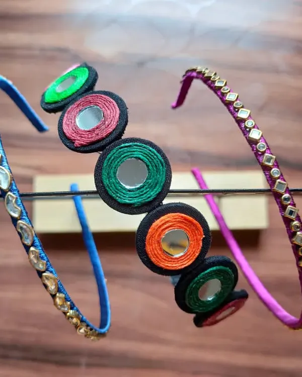 A look at some of my handmade hairbands. I have simple kundan-studded ones and more elaborate fabric and mirror work designs to suit any style.