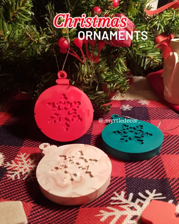 Our first Christmas launch. These handcrafted Jesmonite ornaments, in festive red, teal, and a soft marble, are designed to bring a touch of handmade warmth and joy to your tree.