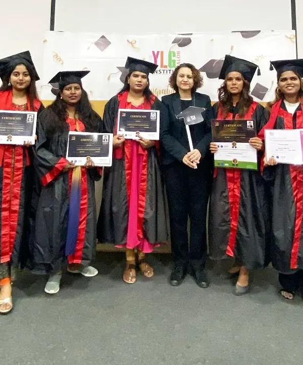 A proud moment for our graduating class. Each student holds a certificate that represents months of hard work, practical learning, and the beginning of a new career in the beauty industry.