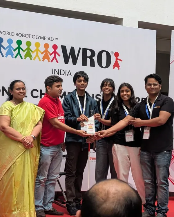 A proud moment as our junior team receives their bronze medal at the World Robot Olympiad (WRO) India regionals. This achievement qualified them for the national championship, a testament to their hard work and innovative spirit.