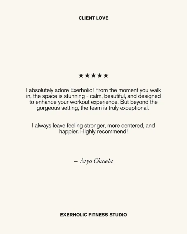"I always leave feeling stronger, more centered, and happier." Client love like this from Arya Chawla reminds us why we do what we do. It's about more than fitness; it's about joy.