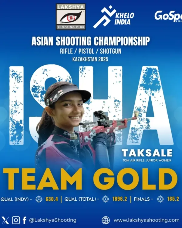 We celebrate a monumental team gold for India at the Asian Shooting Championship, with our athlete Isha Taksale contributing to a new Junior World Record. Her individual qualification score of 630.4 demonstrates her world class talent.