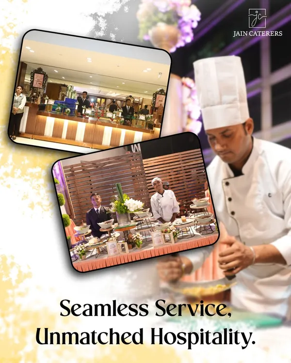 Seamless service, unmatched hospitality. This collage shows my team in action, from the chefs meticulously preparing food to the servers managing the buffet, all working together for a flawless event.