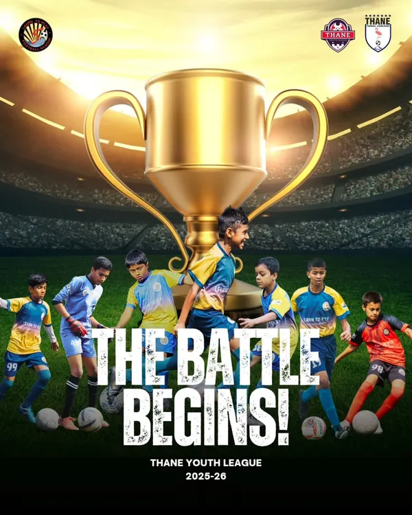 The battle begins! The official poster for the Thane Youth League 2025-26, where our teams compete across U13, U15, and U17 age groups.