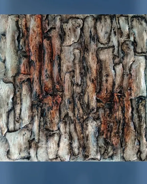 'TEXTURA' is a large-scale piece inspired by the ruggedness of a tree trunk. I built up layers of mixed media on wood to capture the deep ridges and grooves, creating a powerful statement on resilience and natural beauty.