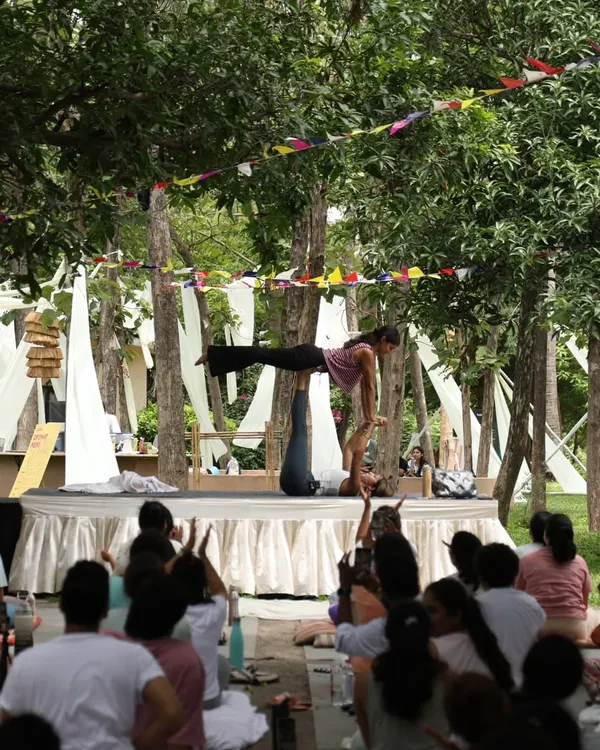 A moment from an Acro Yoga performance at Zenfest in Hyderabad. Sharing my love for movement, both on the ground and in the air, is always a rewarding experience.