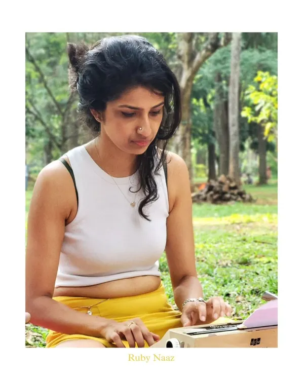 A moment of focus, writing with my typewriter in the beautiful green expanse of Cubbon Park. This is my happy place, where words flow freely.