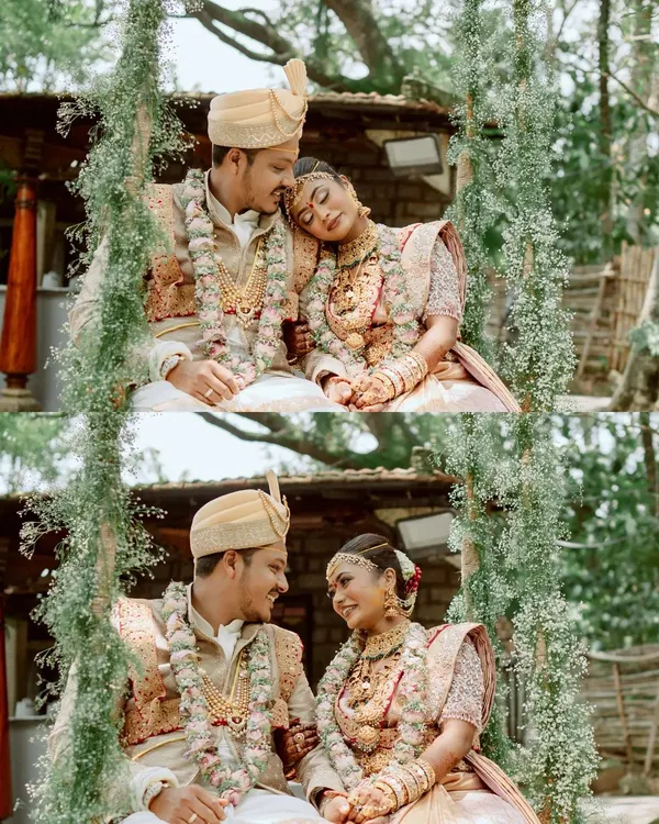 A collage of a couple on the swing, capturing their loving glances and happy smiles, a perfect summary of their wedding day joy.