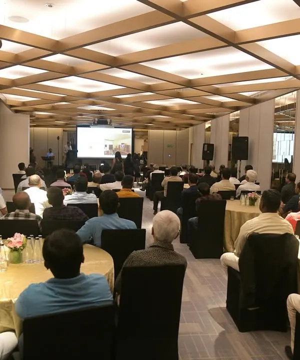 A view of our Annual Gala, where we utilized our own commercial AV solutions. We transformed the banquet hall at the Four Seasons into a professional presentation space, ensuring perfect audio and video for all attendees.