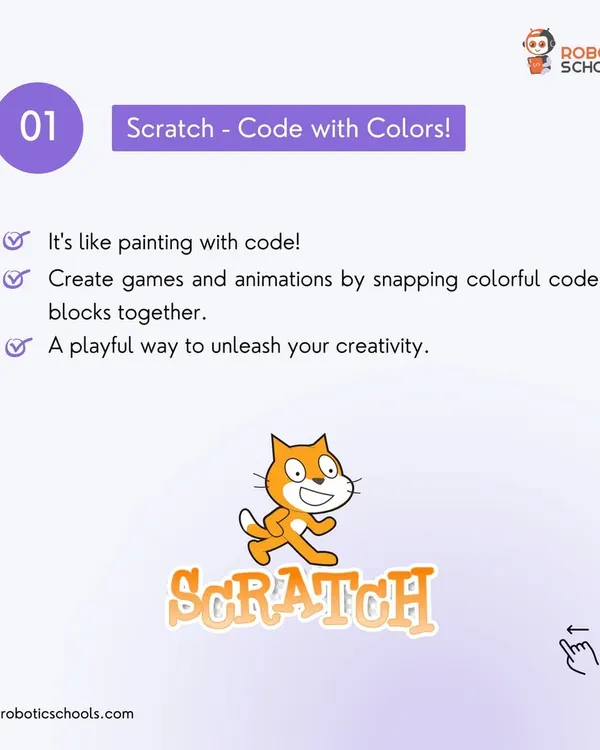 I start many young coders with Scratch, where they learn to code with colors. It is like painting with code, allowing them to create games and animations by snapping colorful blocks together.