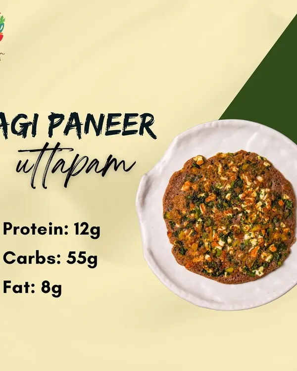 Kickstart your day with our Ragi Paneer Uttapam. This healthy breakfast option provides 12g of protein and is loaded with the goodness of ragi, paneer, and vegetables to fuel you all day long.