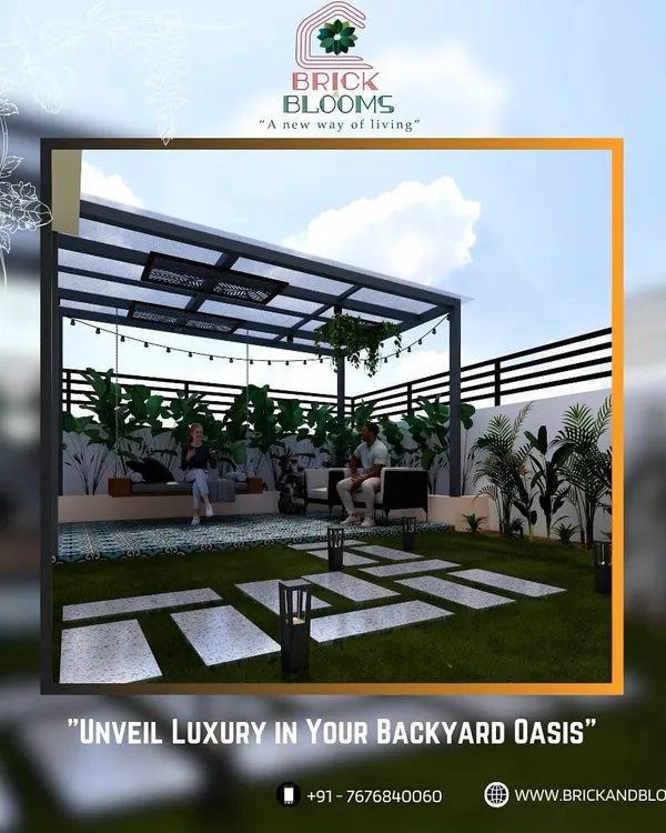 We create luxury in your backyard. This image showcases a complete outdoor living concept with a pergola, lounge area, and beautiful hardscaping, representing the premium quality we deliver.
