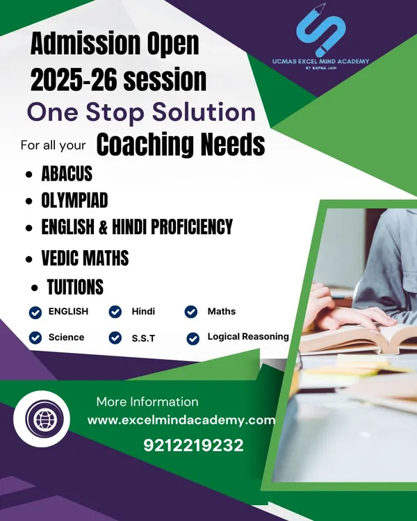 We are a one-stop solution for all coaching needs, offering Abacus, Olympiad prep, English & Hindi proficiency, Vedic Maths, and tuitions for all major subjects.