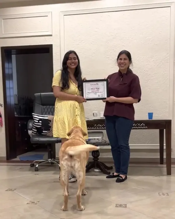 A proud moment receiving my dog behaviourist certification from my mentor, Shirin Merchant. Continuous learning is so important in this field, and this milestone represents my commitment to bringing the most effective, humane training methods to you and your dog.
