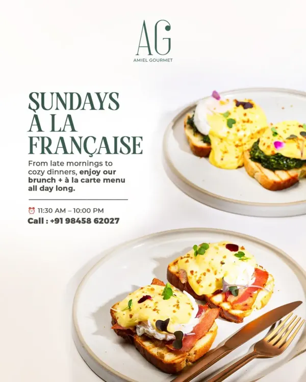 Sundays are meant for indulging, à la Française. My all-day brunch and à la carte menu at Yelahanka is perfect for everything from late mornings to cozy dinners. Come settle in and enjoy.