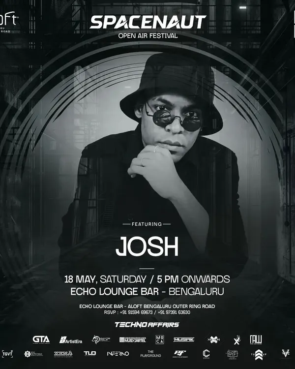 A personalized flyer for my set at the Spacenaut Open Air Festival, a premier techno event in Bangalore.