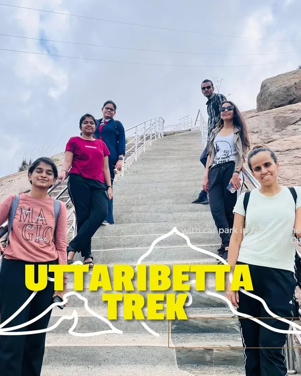 The Uttari Betta trek is a perfect one-day adventure from Bangalore. Here's our group on the stone steps leading up the hill.